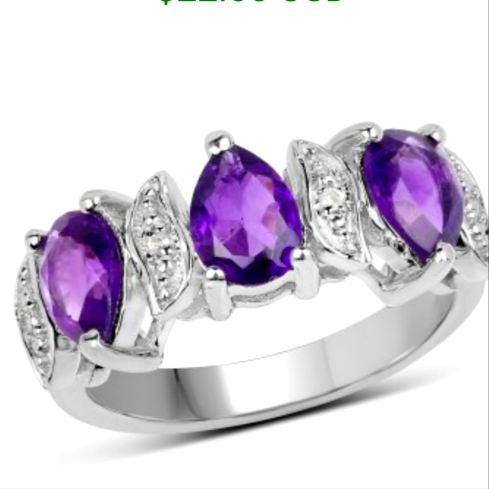 White Gold Rhodium/Amethyst  and Topaz Ring